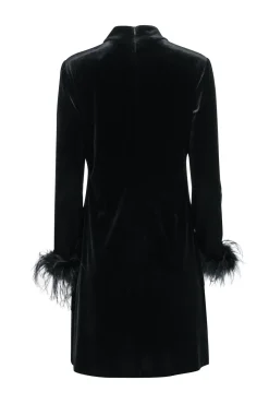 Eliza J - Black Velvet Dress w/ Feather Trim Sz 10