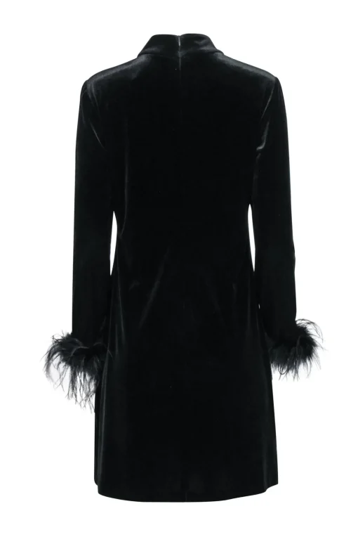 Eliza J - Black Velvet Dress w/ Feather Trim Sz 10