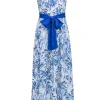 Eliza J - Blue & White Floral Print Off The Shoulder Maxi Dress Sz 8