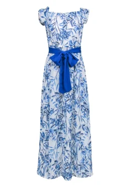 Eliza J - Blue & White Floral Print Off The Shoulder Maxi Dress Sz 8