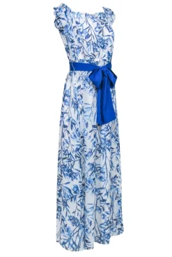 Eliza J - Blue & White Floral Print Off The Shoulder Maxi Dress Sz 8