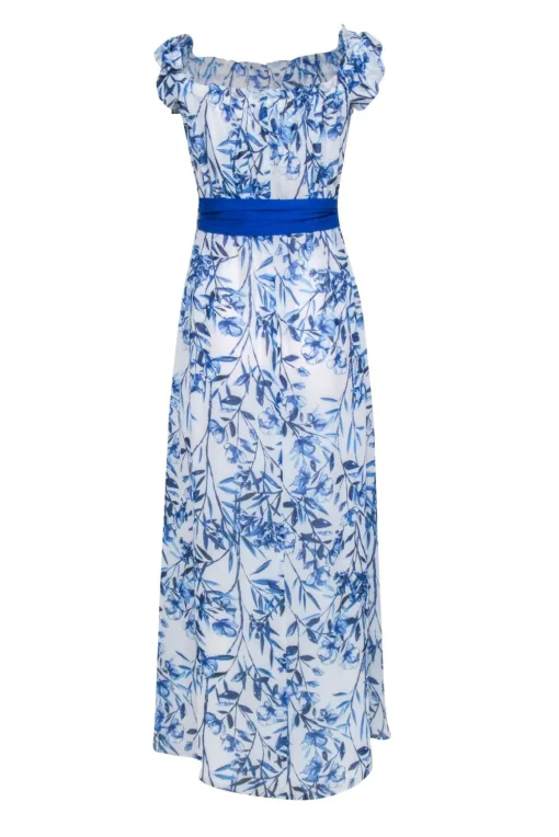 Eliza J - Blue & White Floral Print Off The Shoulder Maxi Dress Sz 8