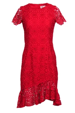 Eliza J - Red Daisy Lace Mermaid Hem Sheath Dress Sz 2