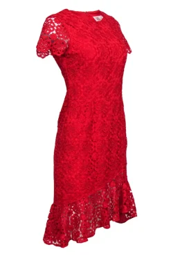 Eliza J - Red Daisy Lace Mermaid Hem Sheath Dress Sz 2
