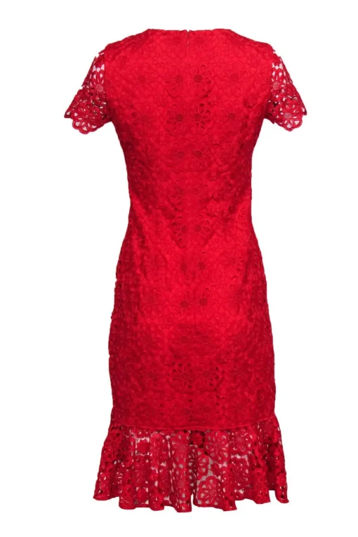 Eliza J - Red Daisy Lace Mermaid Hem Sheath Dress Sz 2