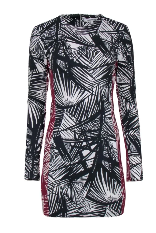 Elizabeth & James -  Black & Maroon Abstract Print Bodycon Dress Sz 6