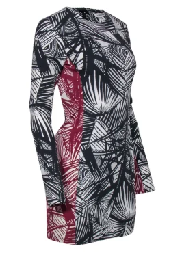 Elizabeth & James -  Black & Maroon Abstract Print Bodycon Dress Sz 6
