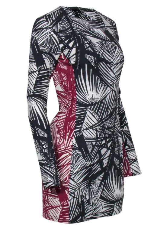 Elizabeth & James -  Black & Maroon Abstract Print Bodycon Dress Sz 6