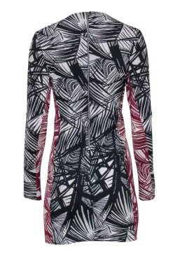 Elizabeth & James -  Black & Maroon Abstract Print Bodycon Dress Sz 6