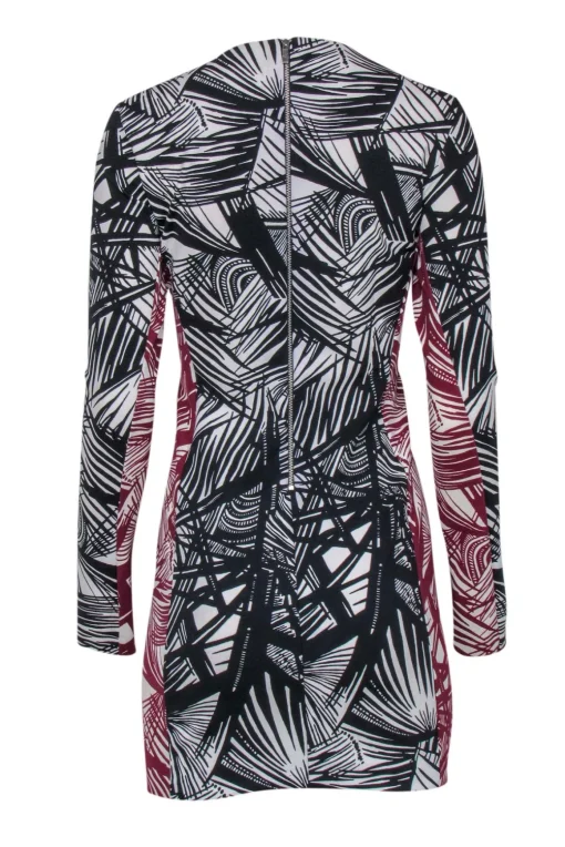 Elizabeth & James -  Black & Maroon Abstract Print Bodycon Dress Sz 6