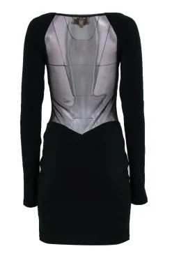 Elizabeth & James - Black Long Sleeve Bodycon Dress w/ Mesh Back Sz M