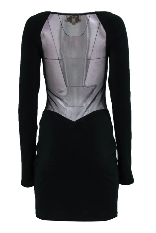 Elizabeth & James - Black Long Sleeve Bodycon Dress w/ Mesh Back Sz M