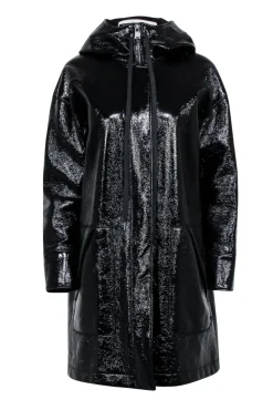 Elizabeth & James - Black Patent Hooded Jacket Sz S