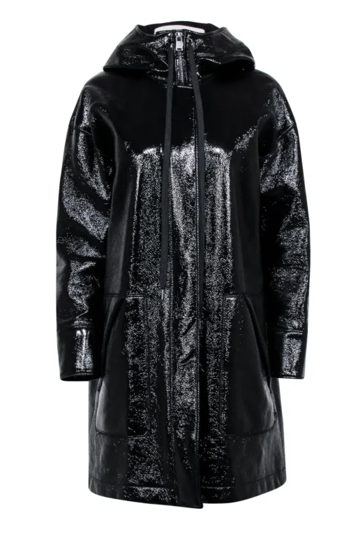 Elizabeth & James - Black Patent Hooded Jacket Sz S