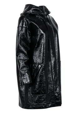 Elizabeth & James - Black Patent Hooded Jacket Sz S