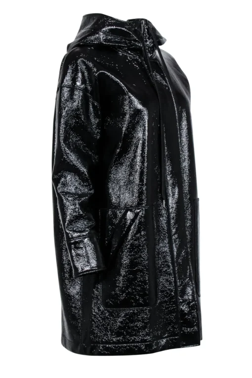 Elizabeth & James - Black Patent Hooded Jacket Sz S