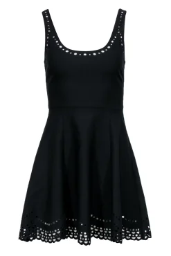 Elizabeth & James - Black Sleeveless Laser Cut Print Mini Dress Sz 6