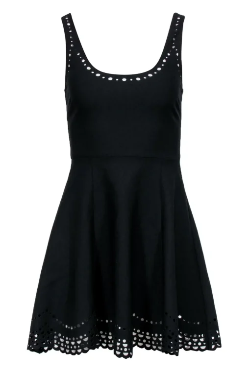 Elizabeth & James - Black Sleeveless Laser Cut Print Mini Dress Sz 6