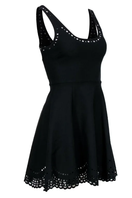 Elizabeth & James - Black Sleeveless Laser Cut Print Mini Dress Sz 6