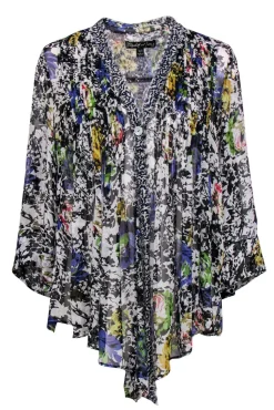 Elizabeth & James - Multicolor Floral Silk Semi-Sheer Butterfly Wing Top Sz XS