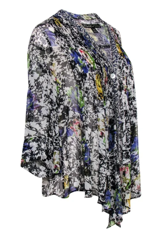 Elizabeth & James - Multicolor Floral Silk Semi-Sheer Butterfly Wing Top Sz XS