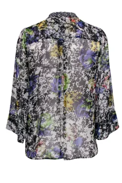 Elizabeth & James - Multicolor Floral Silk Semi-Sheer Butterfly Wing Top Sz XS