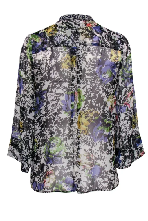 Elizabeth & James - Multicolor Floral Silk Semi-Sheer Butterfly Wing Top Sz XS