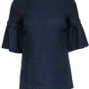 Elizabeth McKay - Navy Woven Detachable Flounce Sleeve Top Sz XS