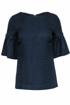 Elizabeth McKay - Navy Woven Detachable Flounce Sleeve Top Sz XS