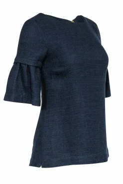 Elizabeth McKay - Navy Woven Detachable Flounce Sleeve Top Sz XS