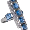 Elizabeth Showers - Sterling Silver Rectangular Ring w/ Blue Square Stones Sz 5