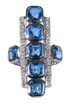 Elizabeth Showers - Sterling Silver Rectangular Ring w/ Blue Square Stones Sz 5