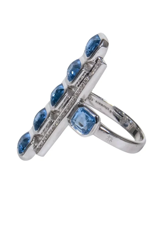 Elizabeth Showers - Sterling Silver Rectangular Ring w/ Blue Square Stones Sz 5