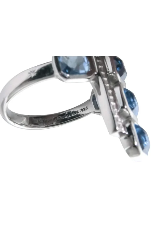 Elizabeth Showers - Sterling Silver Rectangular Ring w/ Blue Square Stones Sz 5