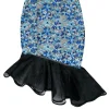 Elliatt - Blue Floral Embroidered Midi Skirt w/ Mesh & Ruffles Sz XS