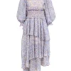 Elliatt - Light Pink w/ Blue Floral Print Tiered Maxi Dress Sz S