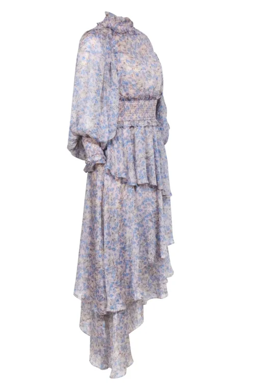 Elliatt - Light Pink w/ Blue Floral Print Tiered Maxi Dress Sz S