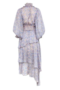 Elliatt - Light Pink w/ Blue Floral Print Tiered Maxi Dress Sz S