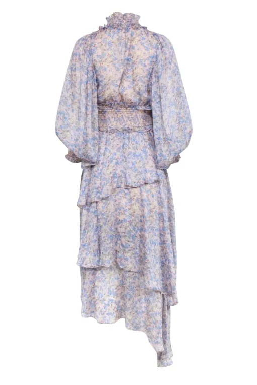 Elliatt - Light Pink w/ Blue Floral Print Tiered Maxi Dress Sz S