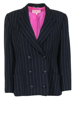 Emanuel Ungaro - Black Double Breasted Blazer w/ Pink Pinstripes Sz 12