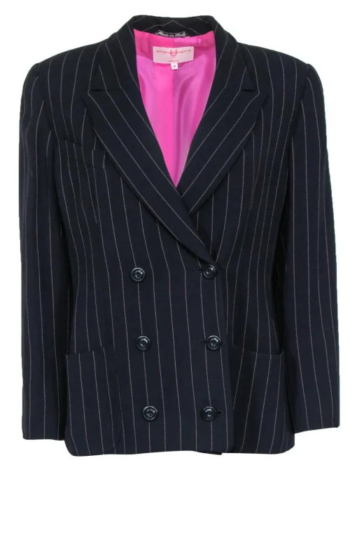 Emanuel Ungaro - Black Double Breasted Blazer w/ Pink Pinstripes Sz 12