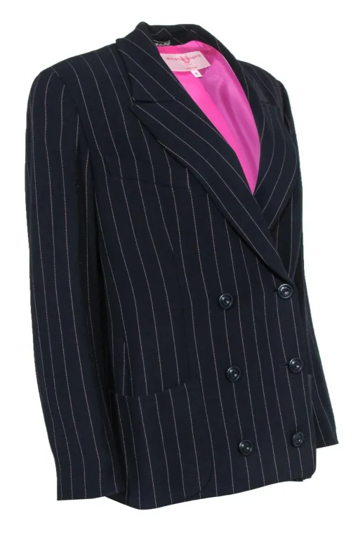 Emanuel Ungaro - Black Double Breasted Blazer w/ Pink Pinstripes Sz 12