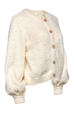 Emerson Fry - Ivory Cotton Puff Sleeve Textured Dot Cardigan Sz S
