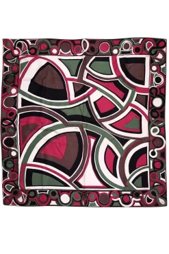Emilio Pucci - Pink, Green, Brown, Black, & White Abstract Print Silk Scarf