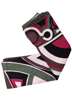 Emilio Pucci - Pink, Green, Brown, Black, & White Abstract Print Silk Scarf