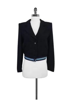 Emporio Armani - Black & Striped Knit Trim Blazer Sz 2