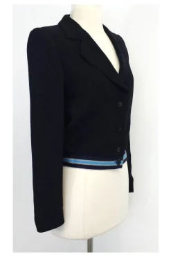 Emporio Armani - Black & Striped Knit Trim Blazer Sz 2