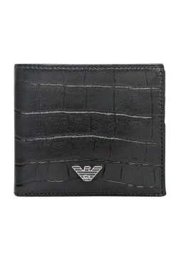Emporio Armani - Black Croc Embossed Leather Wallet