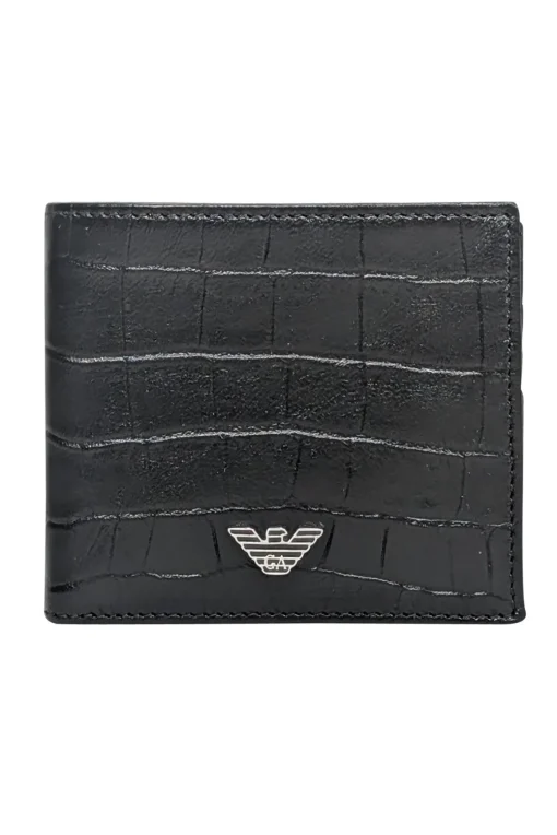 Emporio Armani - Black Croc Embossed Leather Wallet