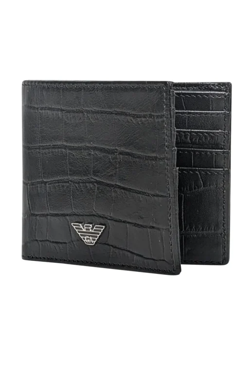 Emporio Armani - Black Croc Embossed Leather Wallet
